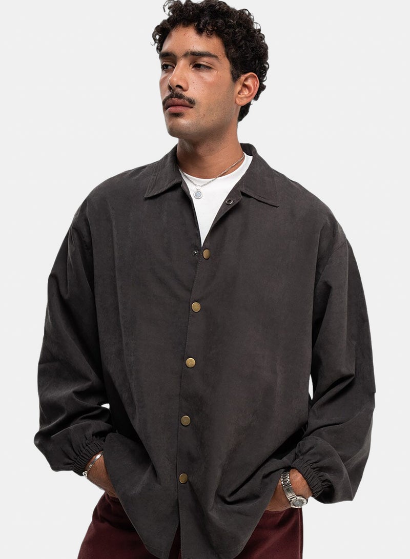 In Your Shoe Dark Grey Oversized Textured Windbreaker - Image 1